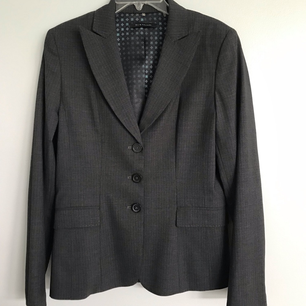 Elie Tahari Gray Pinstripe Wool Blazer Size 8